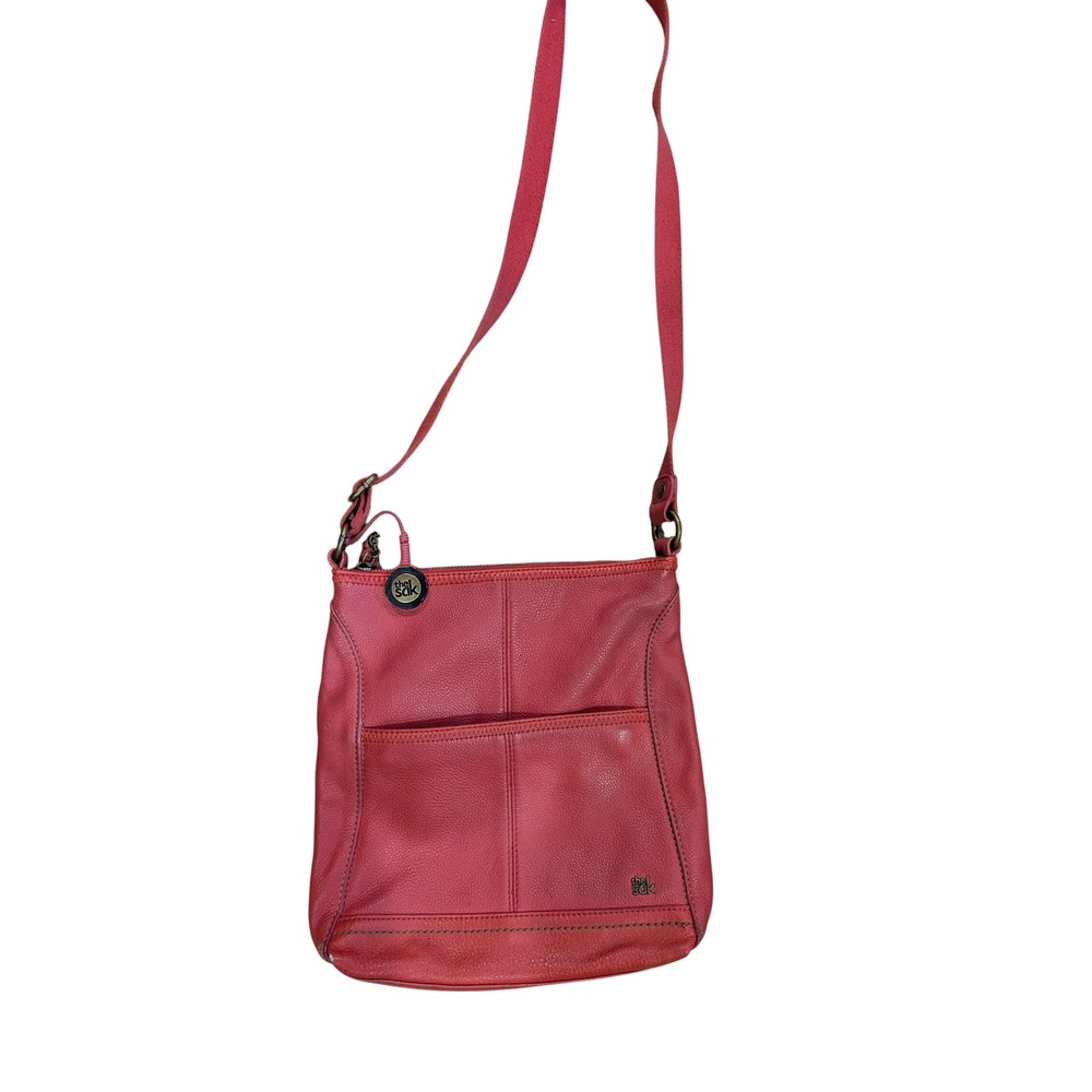 The Sak Red Leather Crossbody Purse Messenger Bag Antique Brass Hardware
